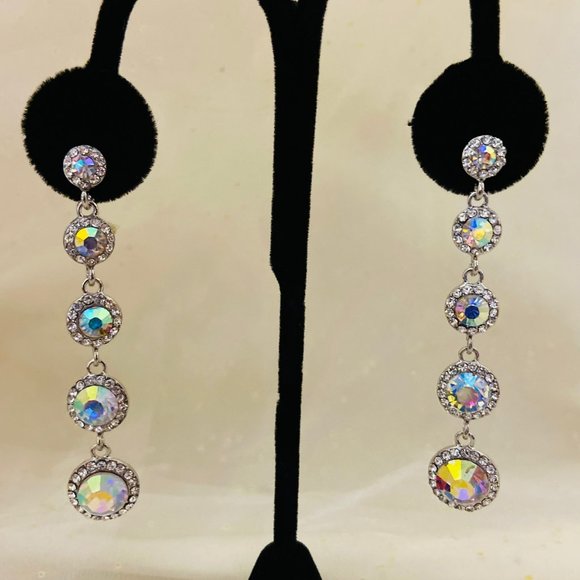 💖 Round AB Crystal Dangle Earrings /E62 - Picture 2 of 3